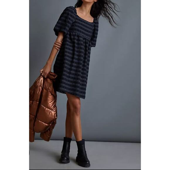 NEW $148 By Anthropologie Small  Marla Flounced Puff‎ Sleeve Mini Babydoll Dress - Picture 2 of 15